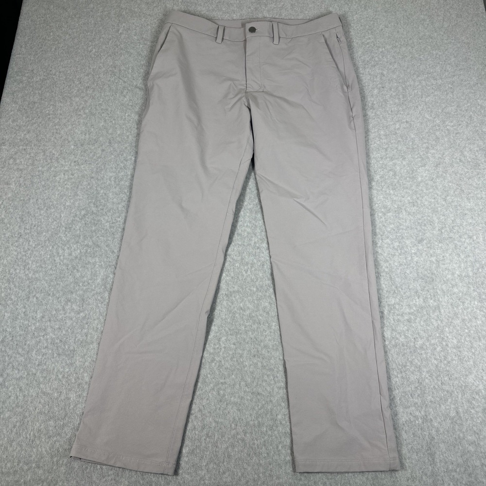 Golf Pants Men's 34x31 Light Gray Stretch Straight Fit Button Snap Pocket